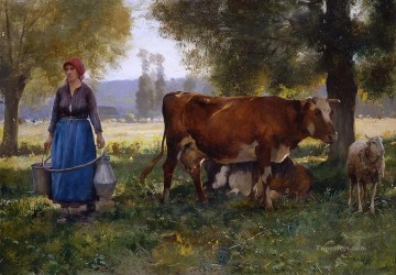 Ganado Vaca Toro Painting - Laitiere vida en la granja Realismo Julien Dupre